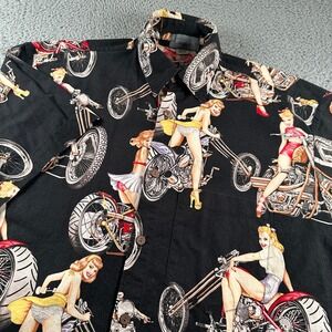 High Seas Trading Co Shirt Mens M Black Pinup Motorcycle‎ Short Sleeve Camp